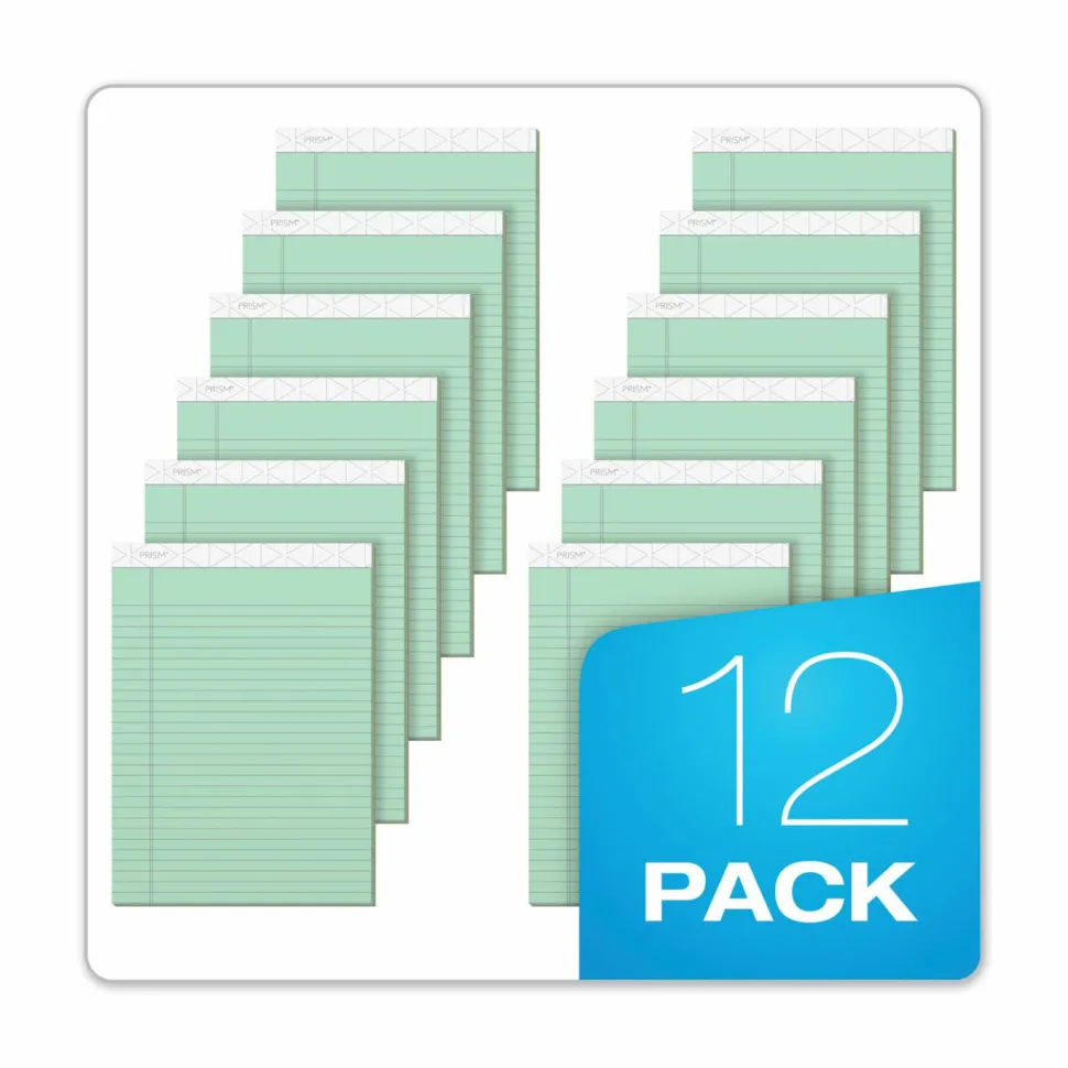TOPS Prism+ Color Writing Pads, 8 1/2" x 11 3/4", 100% Recycled Legal Ruled, 50 Sheets, Green, Pack Of 12 Pads
