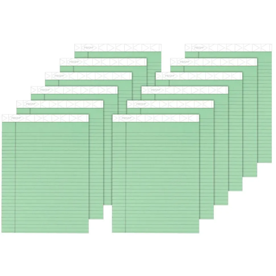 TOPS Prism+ Color Writing Pads, 8 1/2" x 11 3/4", 100% Recycled Legal Ruled, 50 Sheets, Green, Pack Of 12 Pads