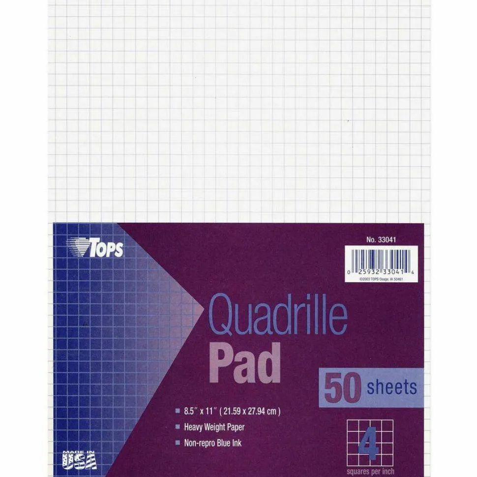 TOPS Quadrille Pads With Heavyweight Paper, 4 x 4 Squares/Inch, 50 Sheets, White