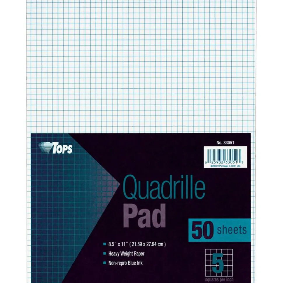 TOPS Quadrille Pads, 5 x 5 Squares/Inch, 50 Sheets, White/Blue