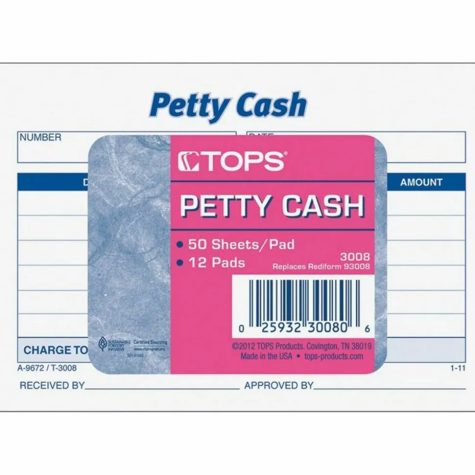 Tops Received of Petty Cash Form, 5" x 3-1/2"