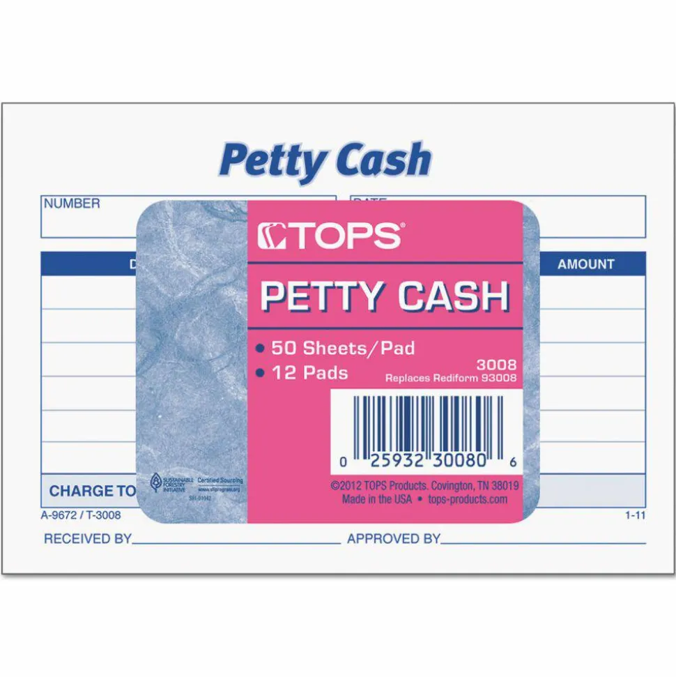 Tops Received of Petty Cash Form, 5" x 3-1/2"