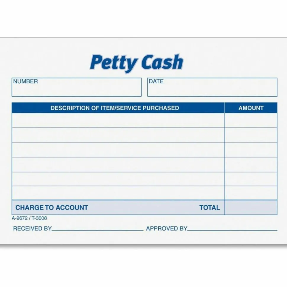Tops Received of Petty Cash Form, 5" x 3-1/2"