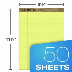 TOPS Second Nature Recycled Ruled Pads, Wide/Legal Rule, (50) Canary Yellow 8.5 x 11 Sheets, Dozen