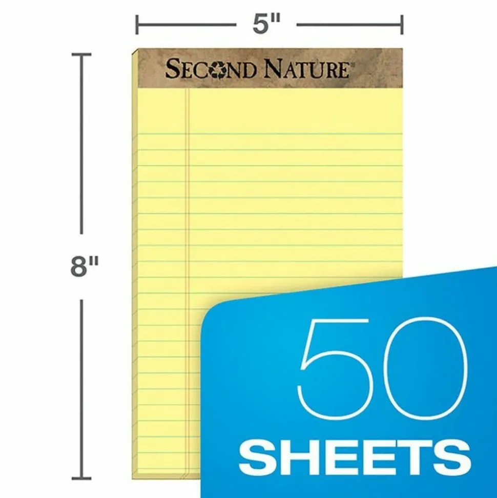 TOPS Second Nature 30% Recycled Writing Pads, 5" x 8", Legal Ruled, 50 Sheets, Canary, Pack Of 12 Pads