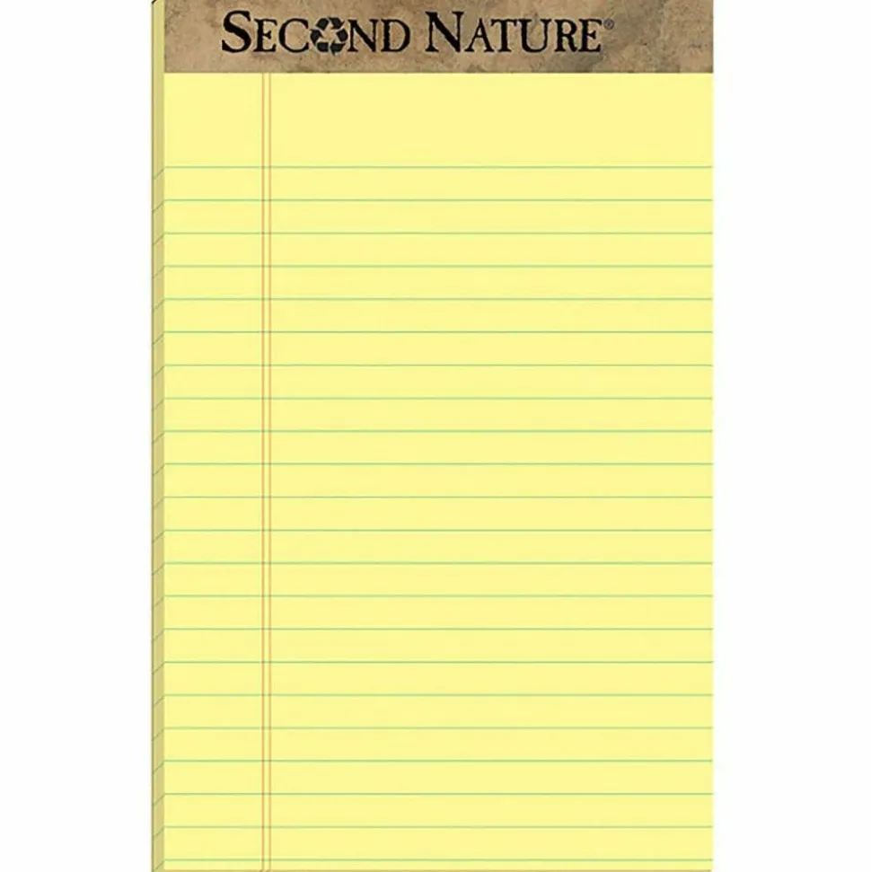 TOPS Second Nature 30% Recycled Writing Pads, 5" x 8", Legal Ruled, 50 Sheets, Canary, Pack Of 12 Pads