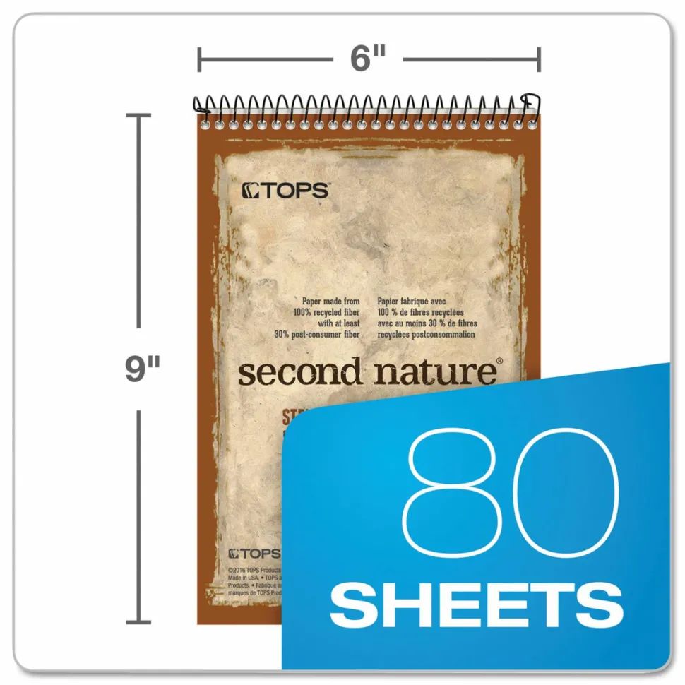 TOPS Second Nature Steno Books, 6" x 9", Gregg Ruled, 160 Pages (80 Sheets), 100% Recycled, White