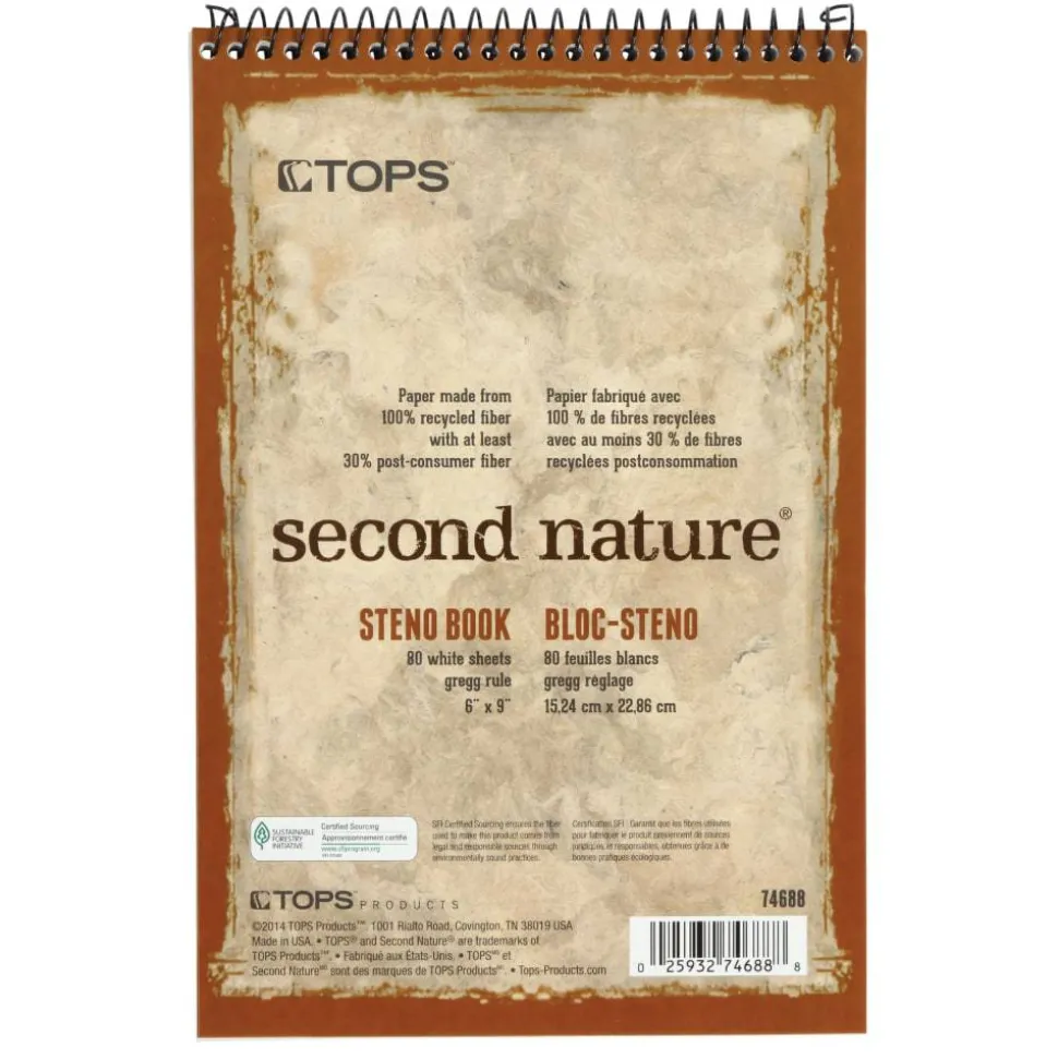TOPS Second Nature Steno Books, 6" x 9", Gregg Ruled, 160 Pages (80 Sheets), 100% Recycled, White