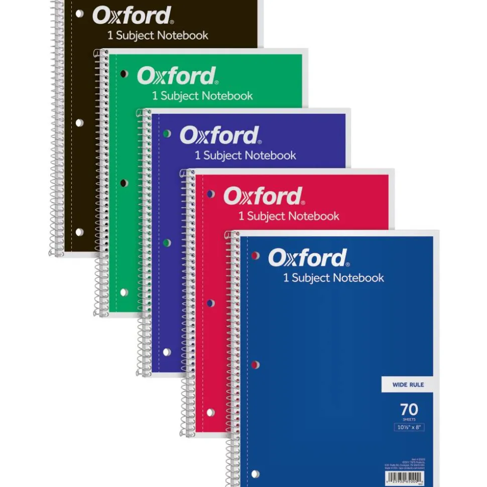 TOPS 1-Subject Spiral Notebook, Wide Rule, Perforated, 10 1/2" x 8", 70 Sheets, Assorted Colors