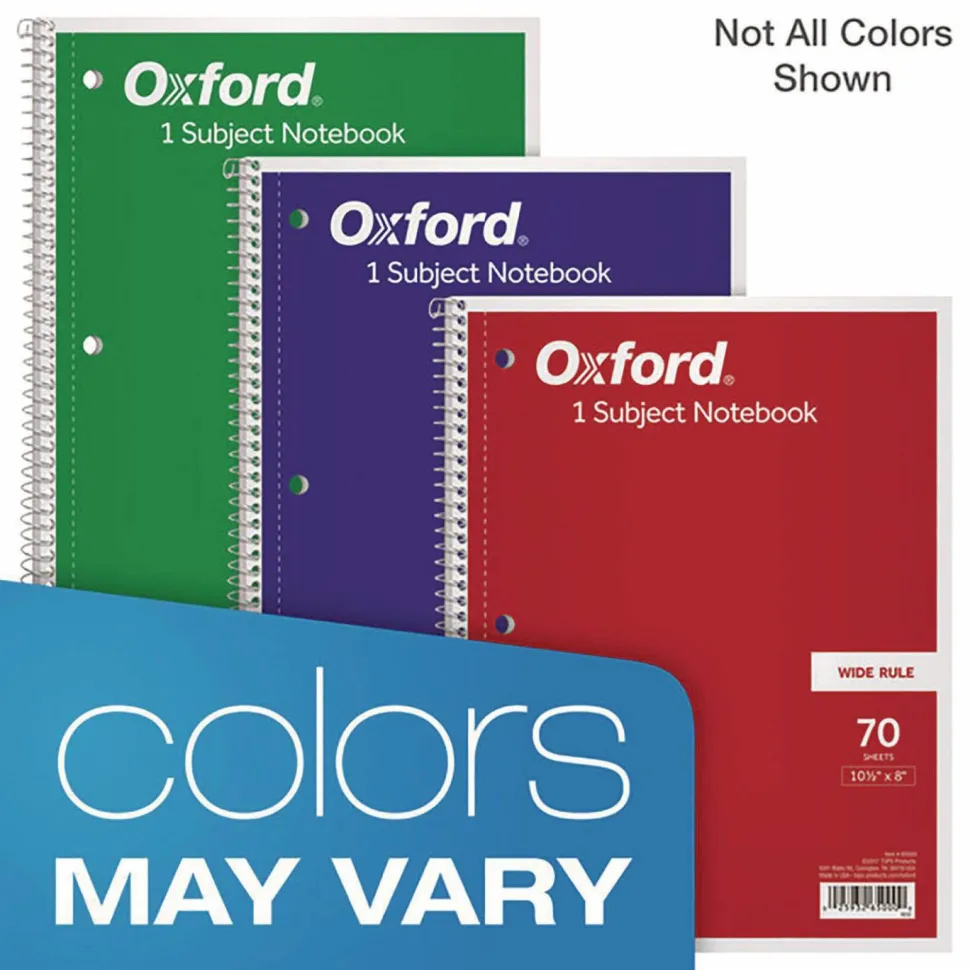 TOPS 1-Subject Spiral Notebook, Wide Rule, Perforated, 10 1/2" x 8", 70 Sheets, Assorted Colors
