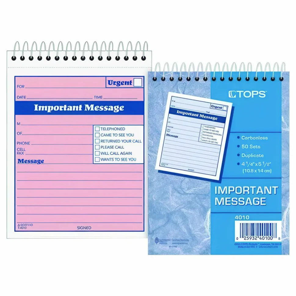 TOPS Telephone Message Book with Fax/Mobile Section, Two-Part Carbonless, 4.25 x 5.5, 50 Forms Total