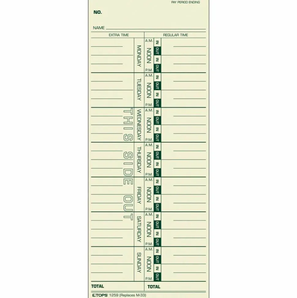 TOPS Time Cards (Replaces Original Card M33), Named Days, 1-Sided, 9" x 3 1/2", Box Of 500