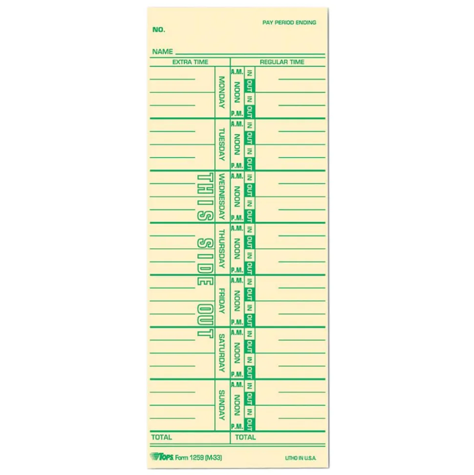TOPS Time Cards (Replaces Original Card M33), Named Days, 1-Sided, 9" x 3 1/2", Box Of 500