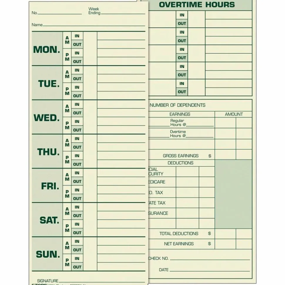 TOPS Time Cards (Replaces Original Card 331-10), Named Days, 2-Sided, 8 1/2" x 3 1/2", Box Of 500