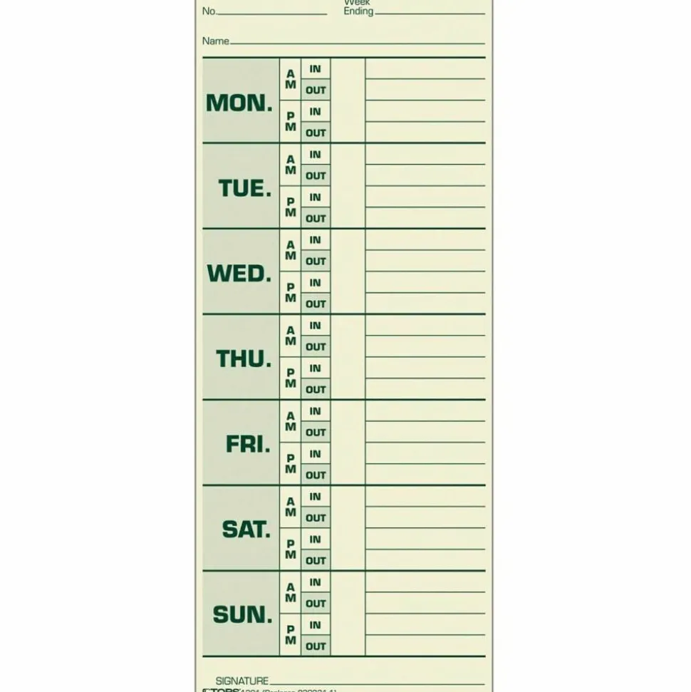TOPS Time Cards (Replaces Original Card 331-10), Named Days, 2-Sided, 8 1/2" x 3 1/2", Box Of 500