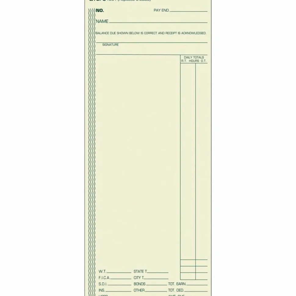 TOPS Time Cards (Replaces Original Card C3000), Weekly Time Card Form, 1-Sided, 8 1/4" x 3 3/8", Box Of 500