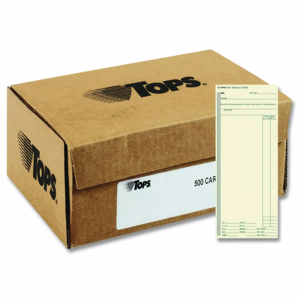 TOPS Time Cards (Replaces Original Card C3000), Weekly Time Card Form, 1-Sided, 8 1/4" x 3 3/8", Box Of 500