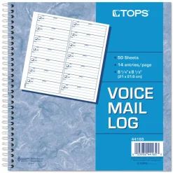 TOPS Voice Message Log Book - 50 Sheet(s) - 24 lb - Spiral Bound - 8.50" x 8.25" Sheet Size - White - Blue Print Color - 1 Each