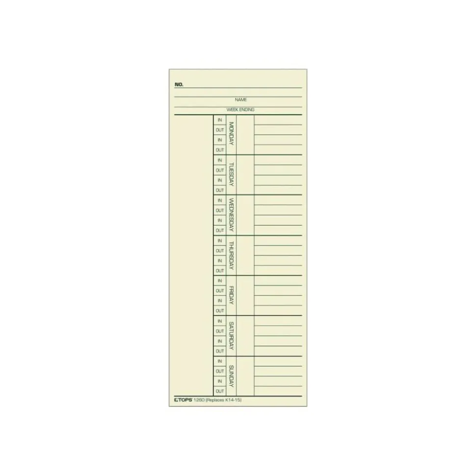TOPS - Weekly time card - week to page - 100 sheets -