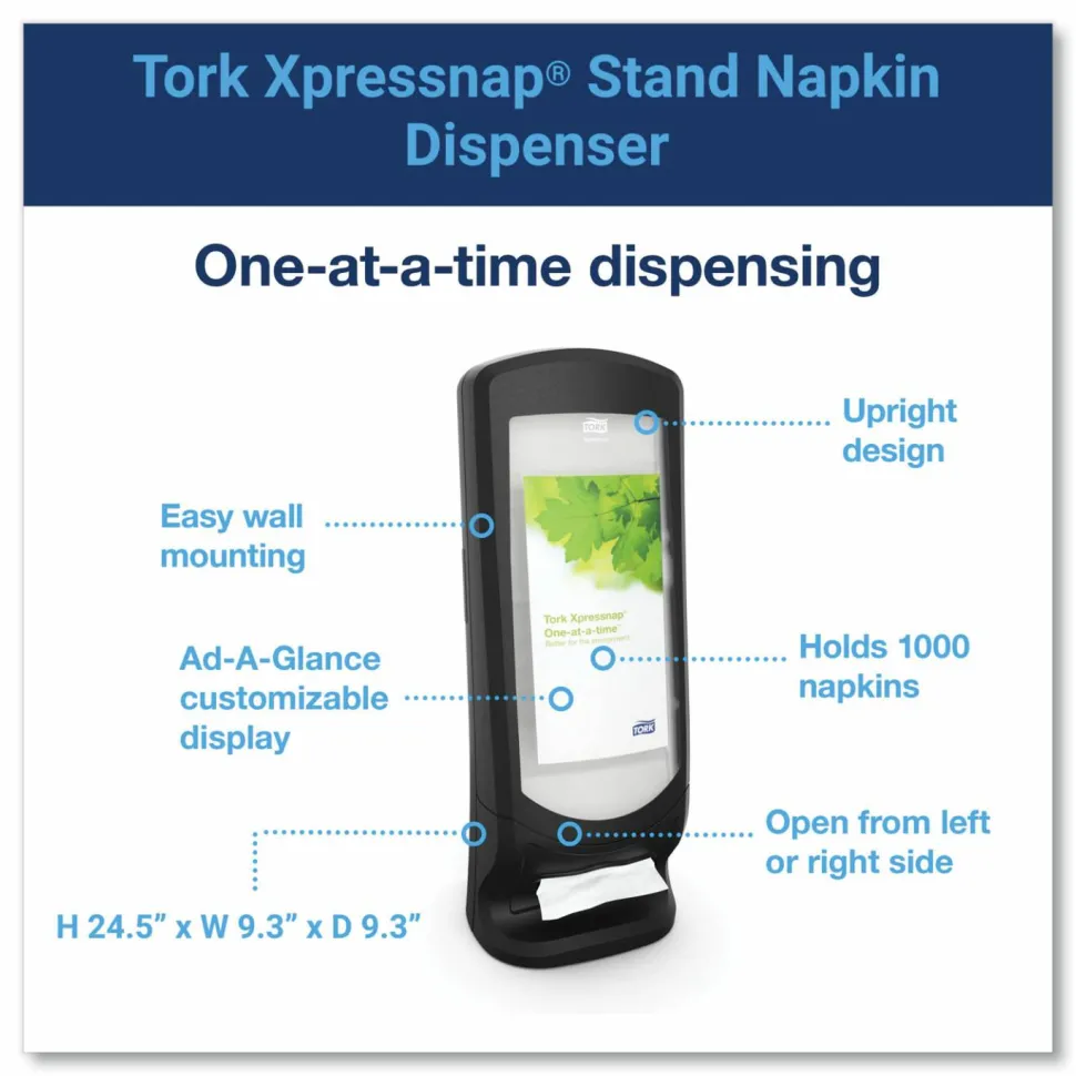 Tork Xpressnap Stand Napkin Dispenser, 9.25 x 9.25 x 24.5, Black