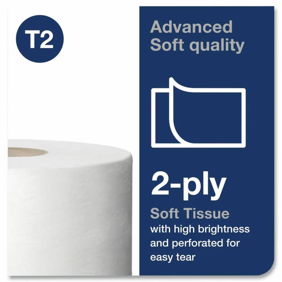 Tork Advanced Jumbo Bath Tissue, Septic Safe, 2-Ply, 3.48" x 751 ft, White, 12 Rolls/Carton