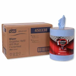 Tork Advanced ShopMax Wiper 450, Centerfeed Refill, 9.9x13.1, Blue, 200/Roll, 2 Rolls/Carton