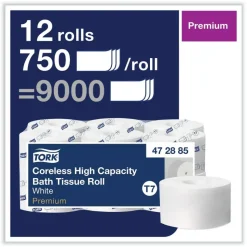 Tork Coreless High Capacity Bath Tissue, 2-Ply, White, 750 Sheets/Roll, 12 Rolls/Carton