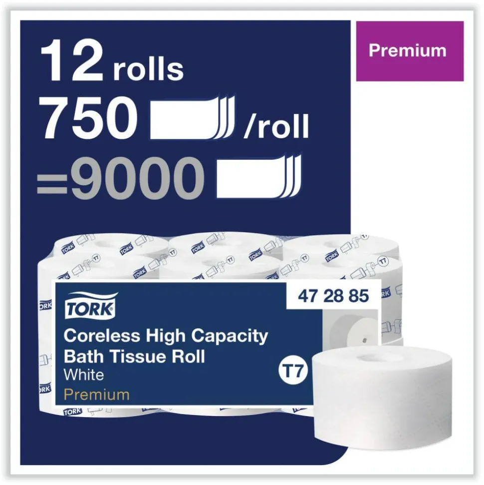 Tork Coreless High Capacity Bath Tissue, 2-Ply, White, 750 Sheets/Roll, 12 Rolls/Carton