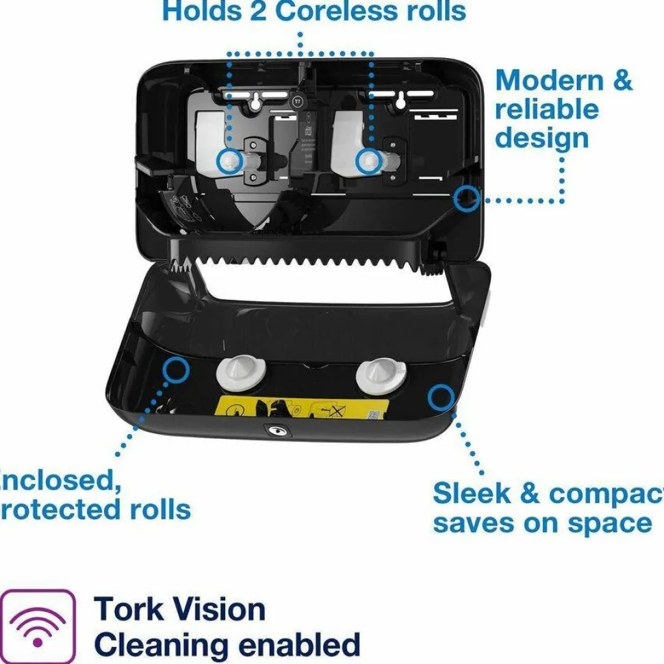 Tork Elevation Coreless High Capacity Bath Tissue Dispenser, 14.17 x 5.08 x 8.23, Black