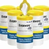 Tork Everwipe by Tork Disinfectant Wipe Canisters, 1-Ply, 7 x 7, Lemon, White, 75 Sheets/Canister, 6/Carton