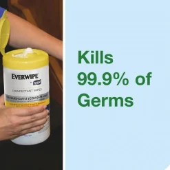 Tork Everwipe by Tork Disinfectant Wipe Canisters, 1-Ply, 7 x 7, Lemon, White, 75 Sheets/Canister, 6/Carton