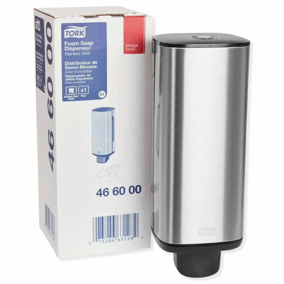 Tork Foam Skincare Manual Dispenser, 1 L Bottle; 33 oz Bottle, 4.25 x 4.25 x 11.38, Stainless Steel