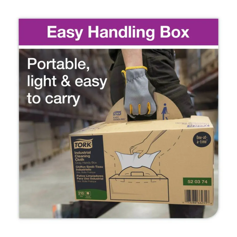 Tork Industrial Cleaning Cloths, 1-Ply, 16.34 x 14, Gray, 210 Wipes/Box