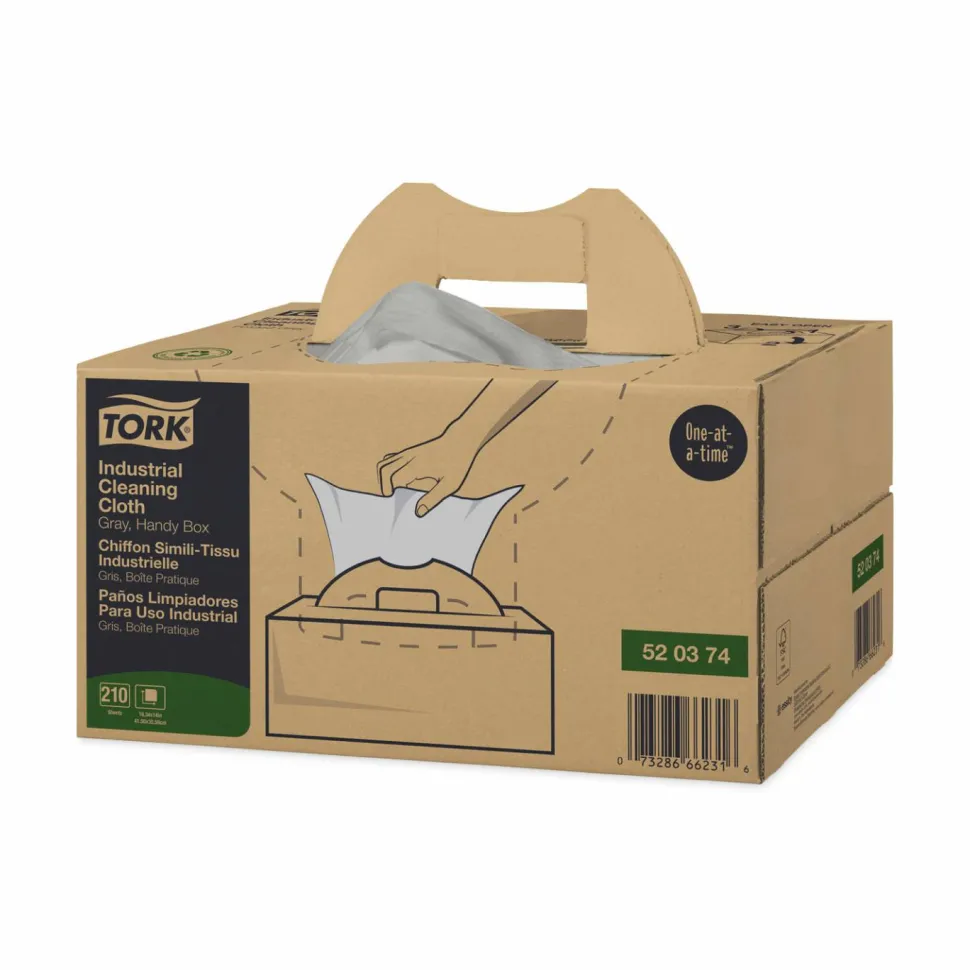Tork Industrial Cleaning Cloths, 1-Ply, 16.34 x 14, Gray, 210 Wipes/Box