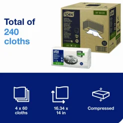 Tork Industrial Heavy-Duty Cleaning Cloth, 1-Ply, 13.97 x, 4.25, Unscented, White, 60 Cloths, 4/Carton