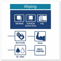 Tork Industrial Paper Wiper, 4-Ply, 12.8 x 16.5, Unscented, Blue, 180/Carton