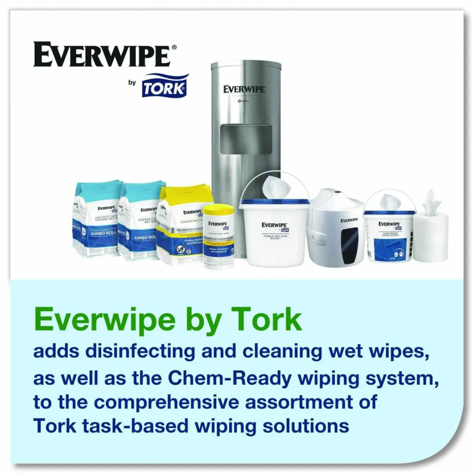 Tork Light-Duty Surface Cleaning Wet Wipe, 1-Ply, 8 x 6, Unscented, White, 2,500 Sheets/Roll, 2 Rolls/Carton