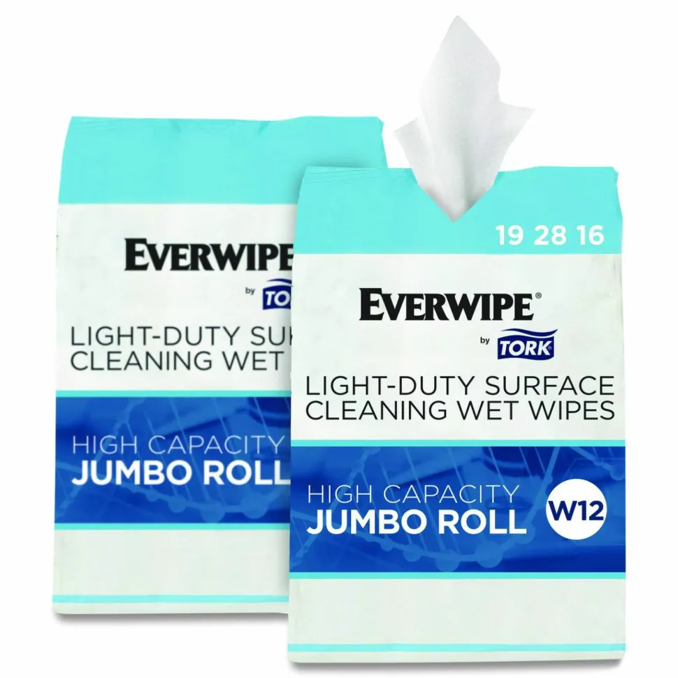 Tork Light-Duty Surface Cleaning Wet Wipe, 1-Ply, 8 x 6, Unscented, White, 2,500 Sheets/Roll, 2 Rolls/Carton