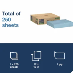 Tork Low-Lint Cleaning Cloth, 1-Ply, 12 x 12, Blue, 250 Sheets/Carton