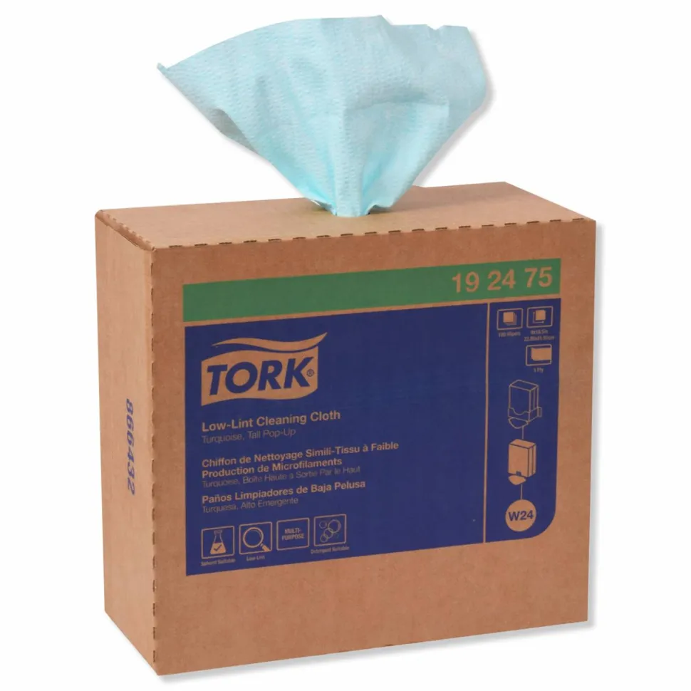 Tork Low-Lint Cleaning Cloth, 1-Ply, 9 x 16.5, Unscented, Turquoise, 100/Box, 8 Boxes/Carton