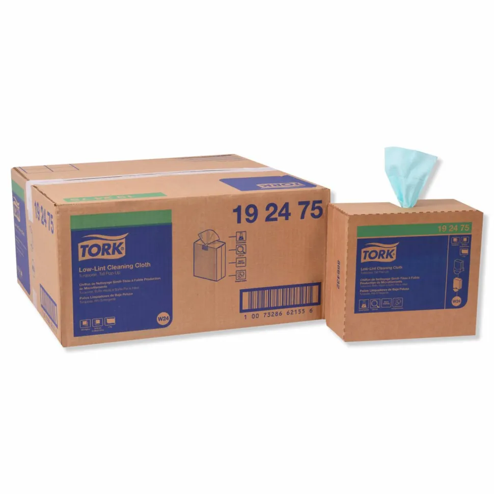 Tork Low-Lint Cleaning Cloth, 1-Ply, 9 x 16.5, Unscented, Turquoise, 100/Box, 8 Boxes/Carton
