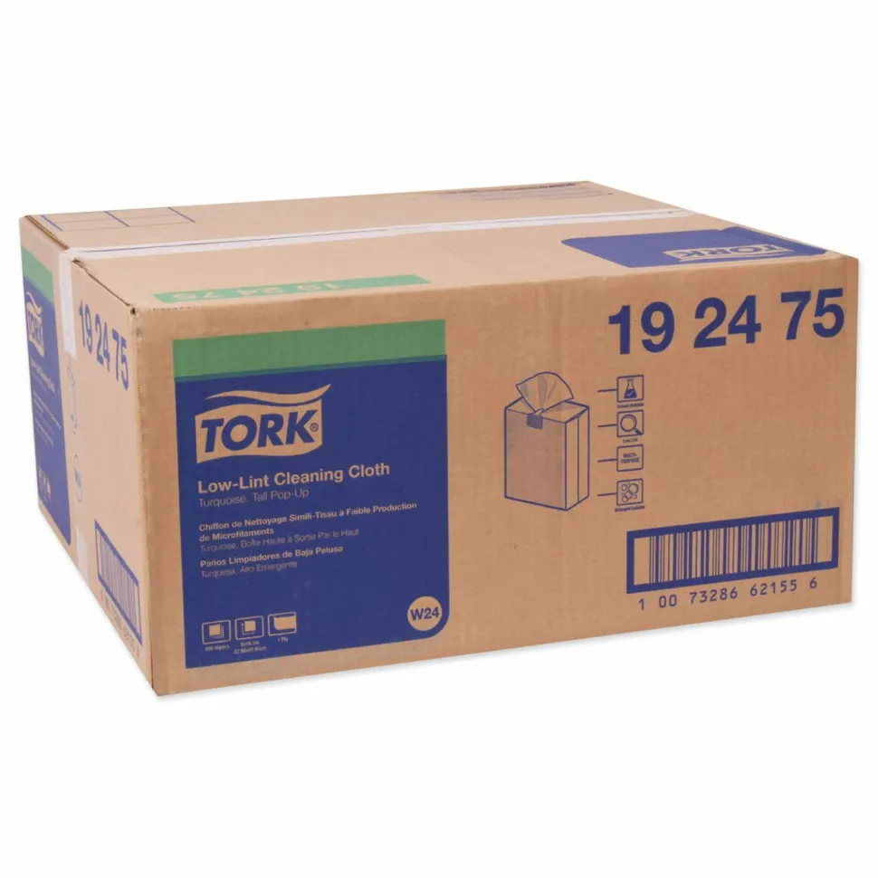 Tork Low-Lint Cleaning Cloth, 1-Ply, 9 x 16.5, Unscented, Turquoise, 100/Box, 8 Boxes/Carton