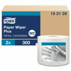 Tork Paper Wiper Plus, 9.8 x 15.2, White, 300/Roll, 2 Rolls/Carton