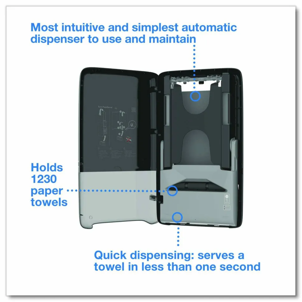 Tork PeakServe Automatic Continuous Paper Hand Towel Dispenser, 14.47 x 4.04 x 25.15, Black