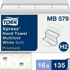 Tork Premium Soft Xpress 3-Panel Multifold Hand Towels, 2-Ply, 9.13 x 9.5, White/Blue Leaf, 135/Packs, 16 Packs/Carton