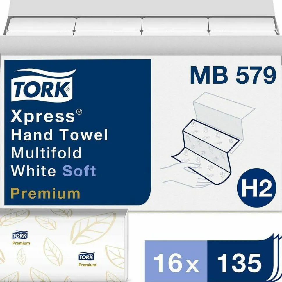 Tork Premium Soft Xpress 3-Panel Multifold Hand Towels, 2-Ply, 9.13 x 9.5, White/Blue Leaf, 135/Packs, 16 Packs/Carton
