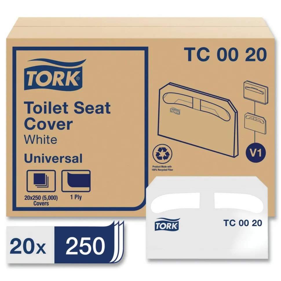 Tork Toilet Seat Cover, Half-Fold, 14.5 x 17, White, 250/Pack, 20 Packs/Carton