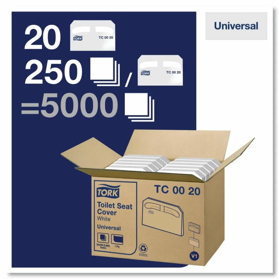 Tork Toilet Seat Cover, Half-Fold, 14.5 x 17, White, 250/Pack, 20 Packs/Carton