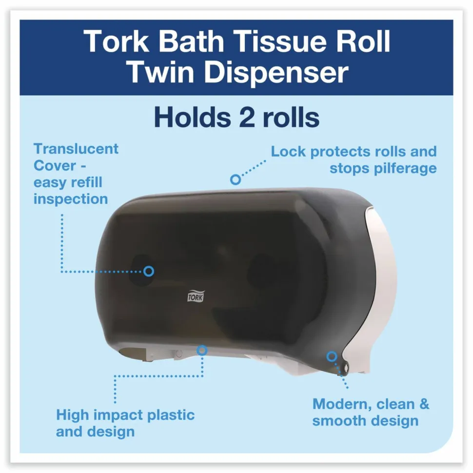 Tork Twin Standard Roll Bath Tissue Dispenser,12.75 x 5.57 x 8.25, Smoke