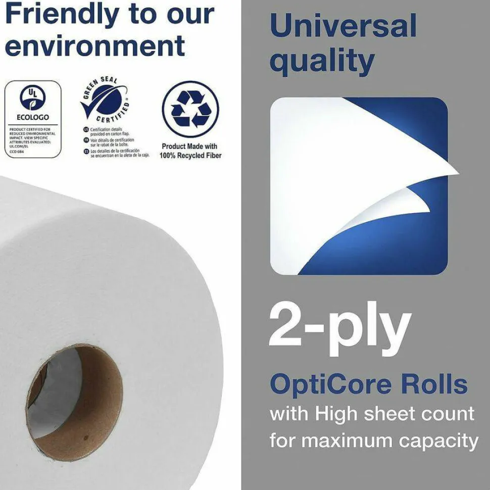 Tork Universal Bath Tissue Roll with OptiCore, Septic Safe, 2-Ply, White, 865 Sheets/Roll, 36 Rolls/Carton